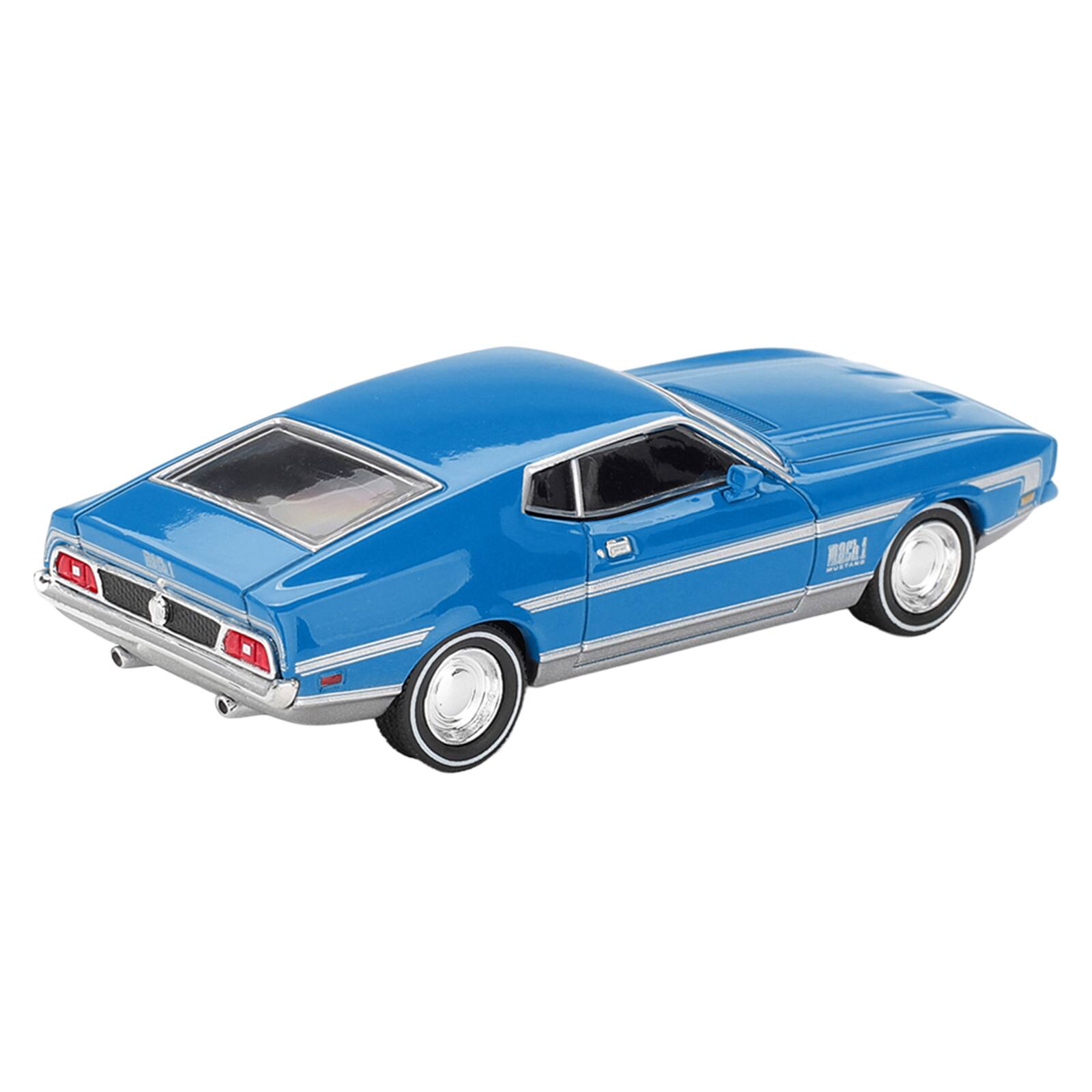 Alt View 2. True Scale Miniatures - Ford Mustang Mach 1 Grabber Blue with Silver Stripes Limited Edition 1/64 Diecast Model Car by Mini GT.