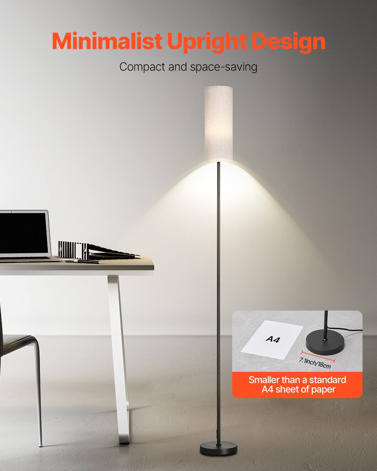 Minimalist Upright Design  
Compact and space-saving  

A4  
7.1 inch / 18 cm  

Smaller than a standard A4 sheet of paper