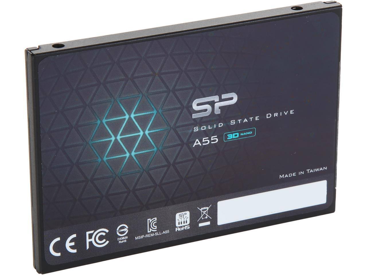 SP SOLID STATE DRIVE  
A55 3D NAND  
MADE IN TAIWAN  

MSIP-REM-SLL-A55  
RoHS  
CE  
FCC  
D33820  
RoHS  
KC  
MSIP-REM-SLL-A55