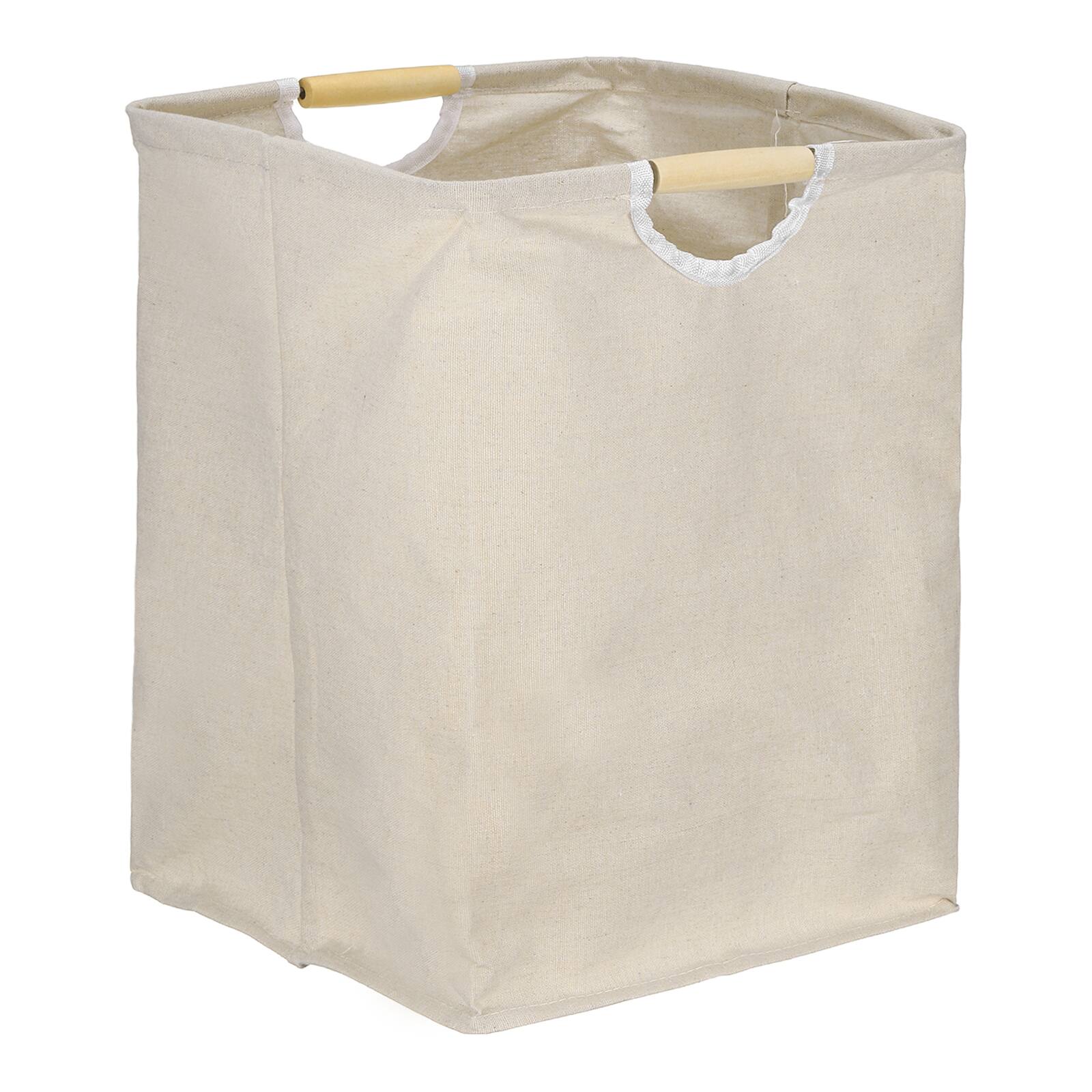 Front. Unique Bargains - Large Laundry Basket, Foldable Hamper with Wooden Handles, Tall Storage for Comforter, Clothing, Blanket, Pillows - Beige.