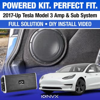 NVX - 2017-2022 Tesla Model 3 BOOST Bass Package - Single 10" Sealed Subwoofer Enclosure & Amplifier Bundle - Black