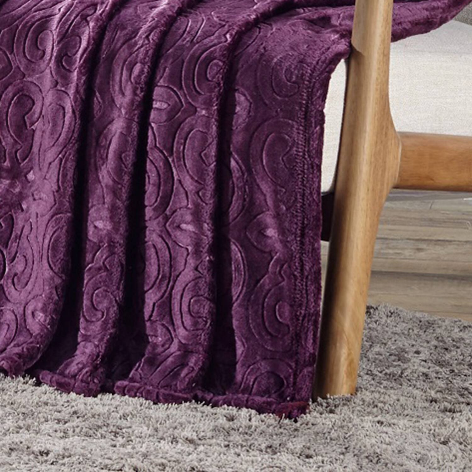 Alt View 2. Noble House - Plazatex Dama Embossed Decorative Super Soft Throw Blanket for Sleep/Decor 2 Pack 50" x 60" Plum - Plum.