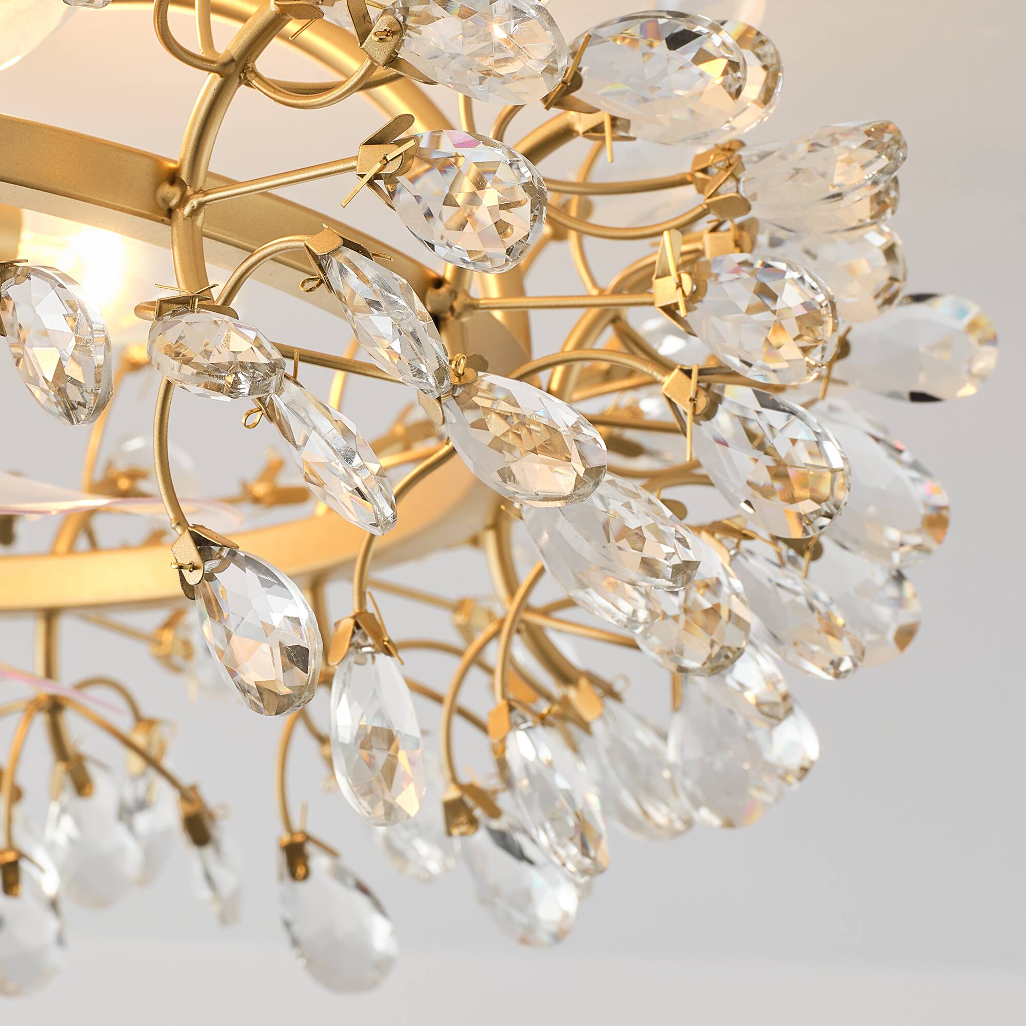 Alt View 7. Parrot Uncle - 23" Modern 4-Light Crystal Low-Profile Flush Mount Ceiling Fan with Remote - Gold.