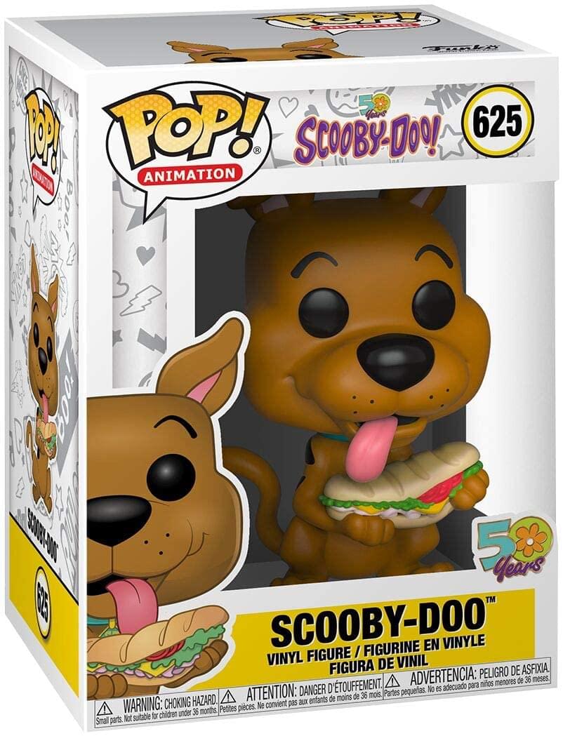Sure, here is the corrected and grouped text from the image:

---

**Front of the Box:**

- **POP! Animation**
- **Scooby-Doo!**
- **625**
- **5 Years**

**Bottom of the Box:**

- **Scooby-Doo™**
- **Vinyl Figure / Figurine en Vinyle / Figura de Vinil**
- **Warning: Choking Hazard. Small parts. Not suitable for children under 36 months.**
- **Attention: Danger d'étouffement. Petite pièce. Ne convient pas aux enfants de moins de 36 mois.**
- **Advertencia: Peligro de asfixia. Pequeñas piezas. No es adecuado para niños menores de 36 meses.**

**Side of the Box:**

- **POP! Animation**
- **Scooby-Doo!**
- **625**

**Top of the Box:**

- **POP! Scooby-Doo!**

---