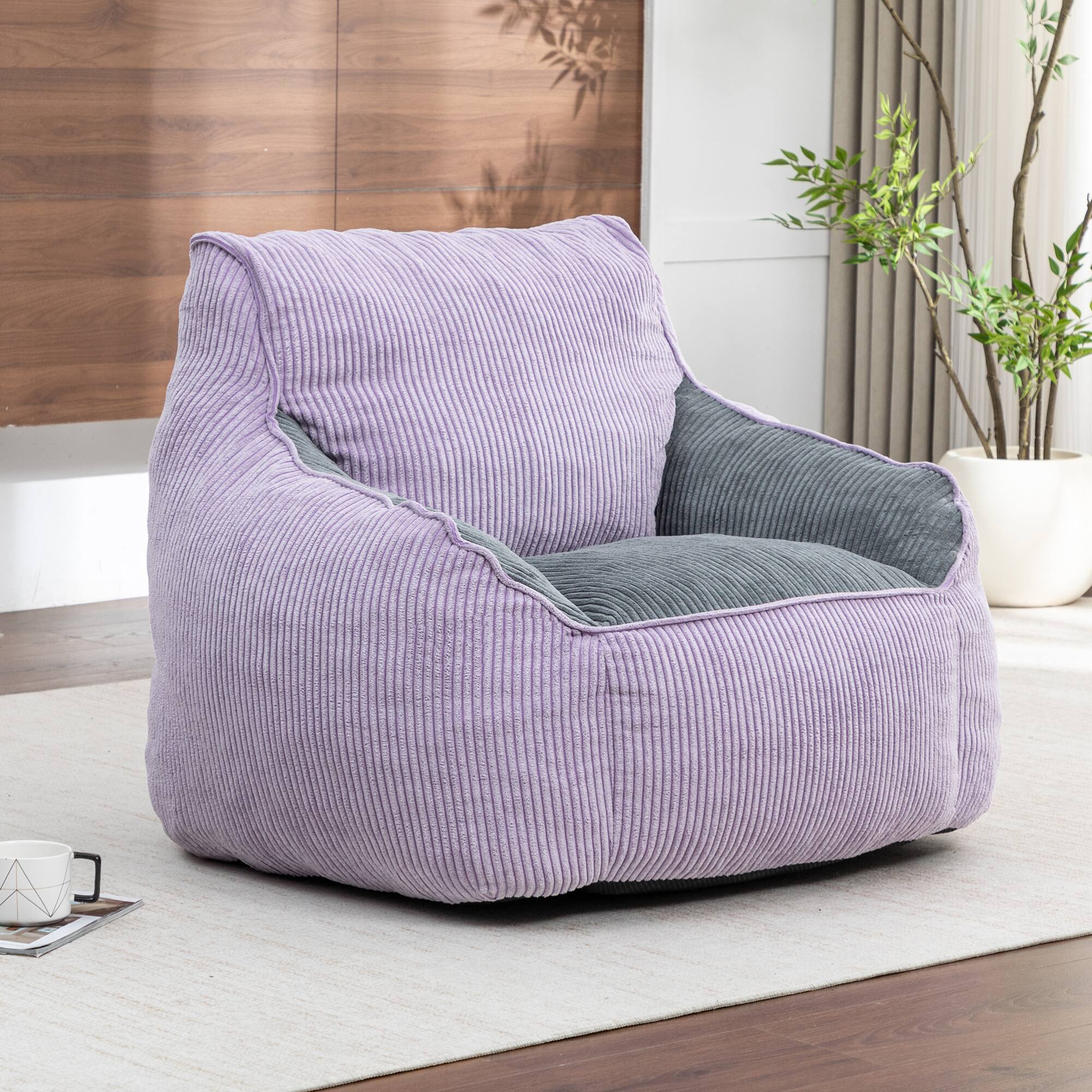 Alt View 2. GOODSILO - Large Corduroy Bean Bag Sofa Chair with Armrests and Included Filler for Living Room and Bedroom - Gray,Purple.