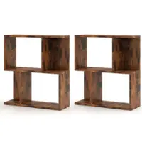 Costway 2 PCS 3-Tier Bookshelf Geometric Bookcase Side Table with Open Storage Display Shelf - Rustic Brown - Front_Zoom