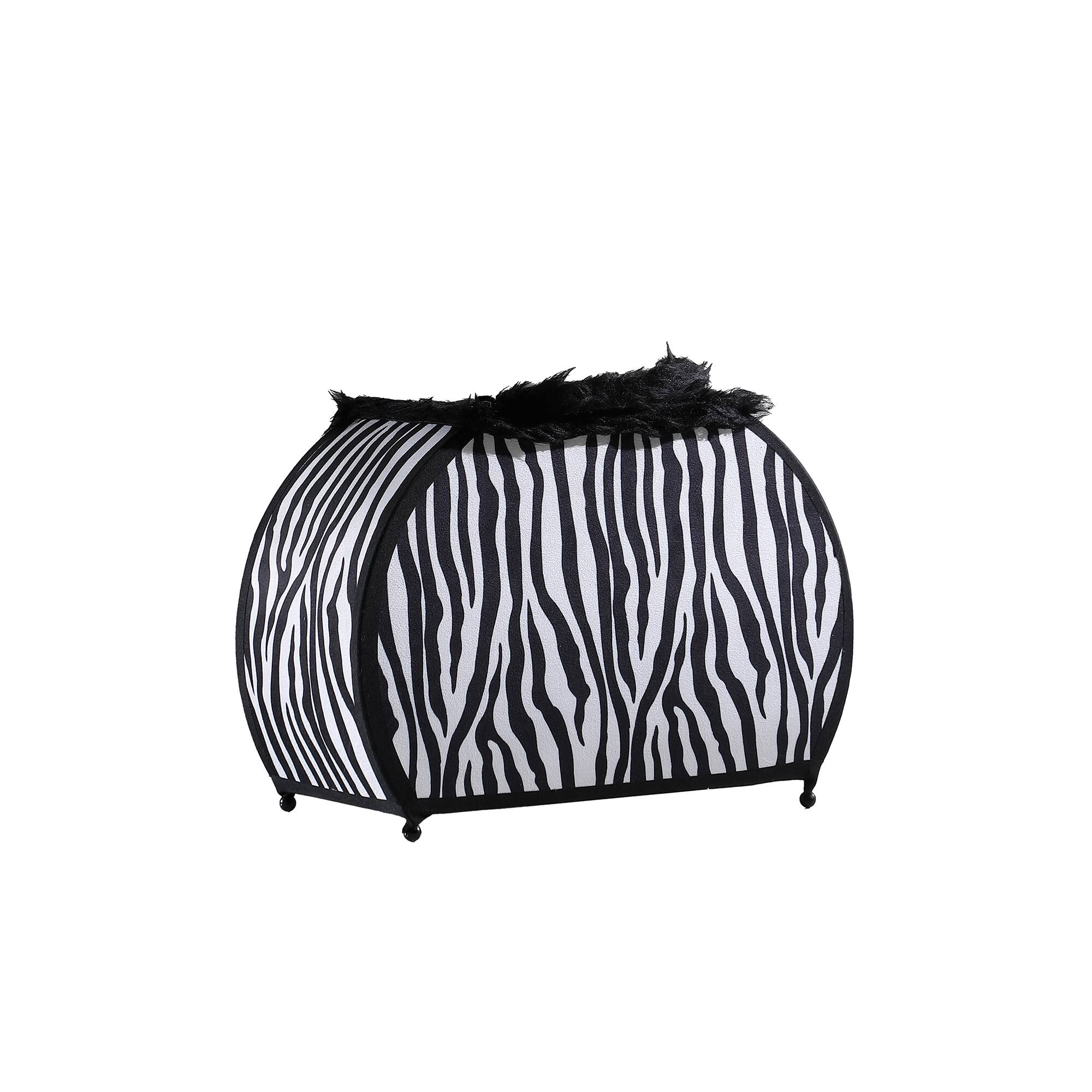 Front. Manhattan Lane - Wigi 12 Inch Accent Lamp, Purse, Zebra Animal Print, Faux Fur - Black, White.