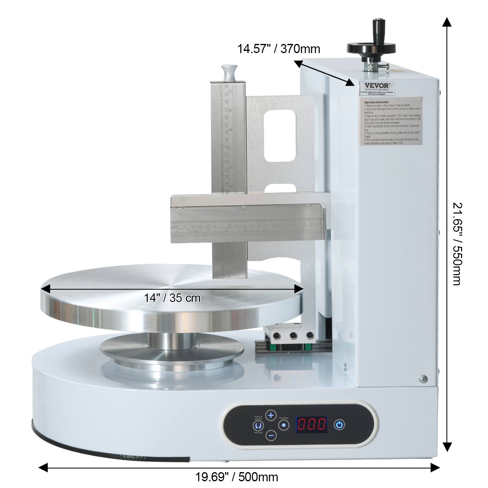 14.57" / 370mm  
14" / 35 cm  
19.69" / 500mm  
21.65" / 550mm