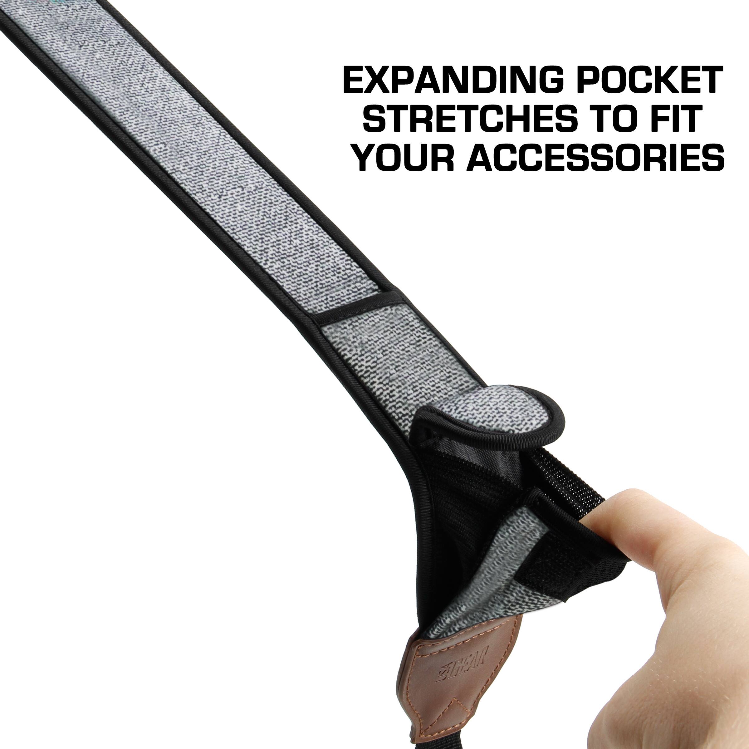 EXPANDING POCKET STRETCHES TO FIT YOUR ACCESSORIES