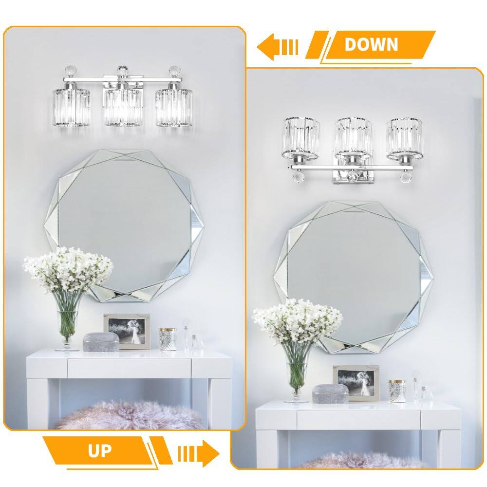 Alt View 2. Dazzling Pops - Modern Crystal Bathroom Vanity Light s Fixtures Chrome Over Mirror Bath Vintage Wall Mounted Lamps For Livi - Black+Gold 3 light-Round.