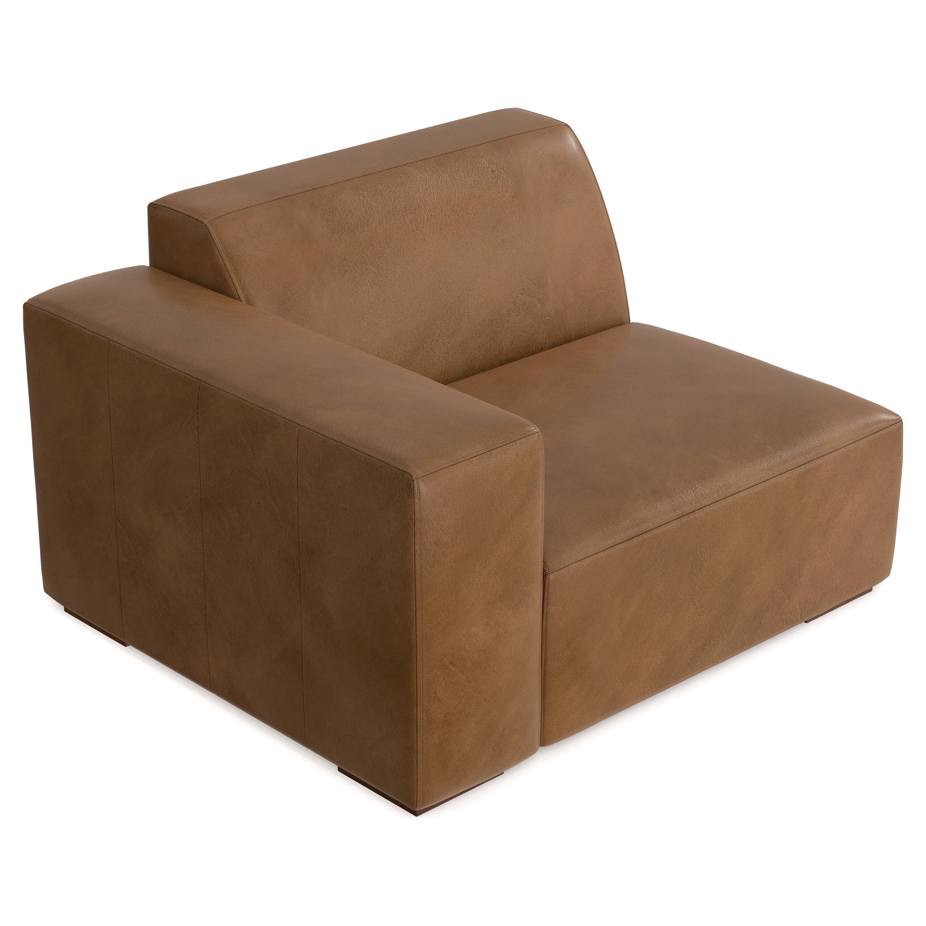 Alt View 4. Simpli Home - Rex Left-Arm Sofa Module in Genuine Leather - Caramel Brown.