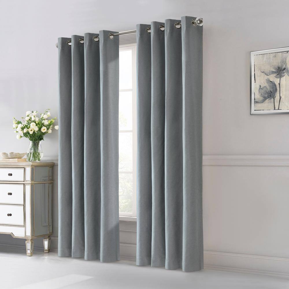 Angle. Commonwealth Home Fashions - Thermaplus Edison Grommet Premium Quality Blackout Curtains Panel for Bedroom 52" x 108" Blue - Blue.