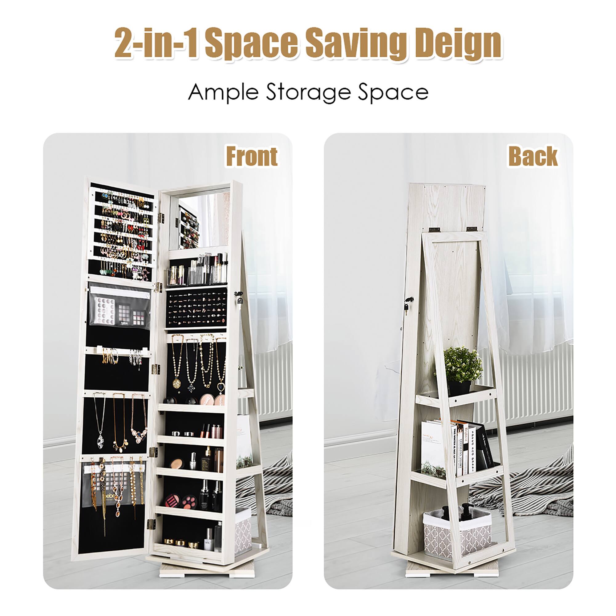 2-in-1 Space Saving Design: Ample Storage Space (Front and Back)