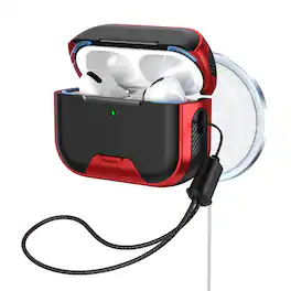 UUCOVER - Case for Apple AirPods 5 / AirPods 4 with Lanyard,Shockproof TPU+PC Armor Case Compatible with MagSafe Phone Stand Cover - Red+Black