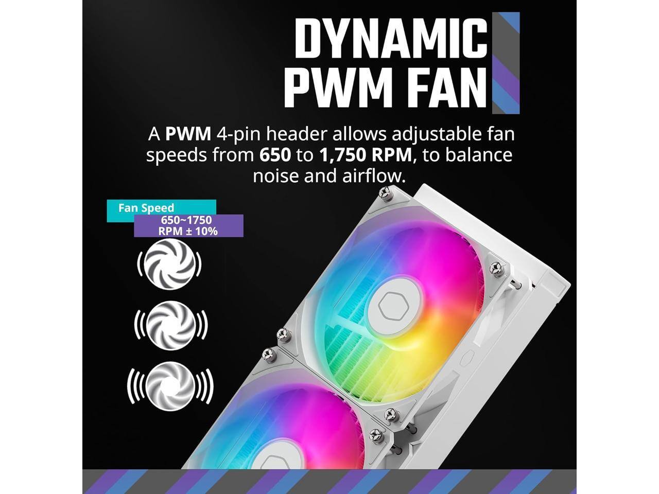 DYNAMIC PWM FAN

A PWM 4-pin header allows adjustable fan speeds from 650 to 1,750 RPM, to balance noise and airflow.

Fan Speed: 650~1750 RPM ± 10%