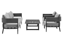 Armen Living - Argiope 4 Piece Outdoor Aluminum & Fabric Outdoor Conversation Set - Dark Gray