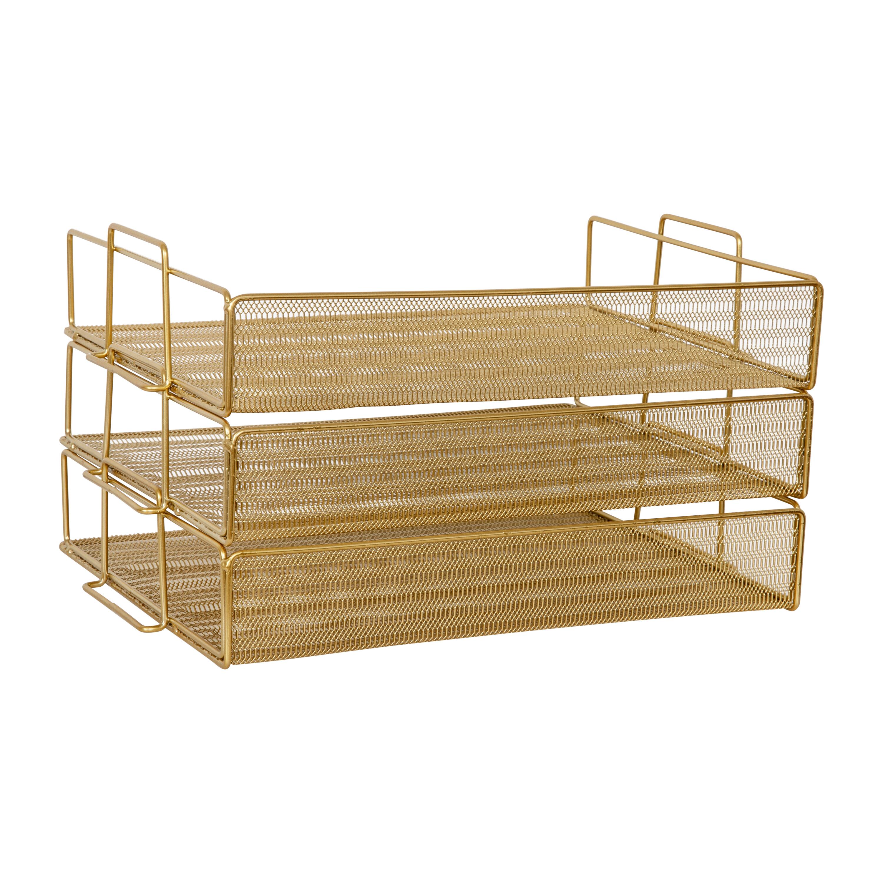 Alt View 17. Martha Stewart - Ryder Steel Mesh 3 Tier Stackable Desktop Organizer - Gold.