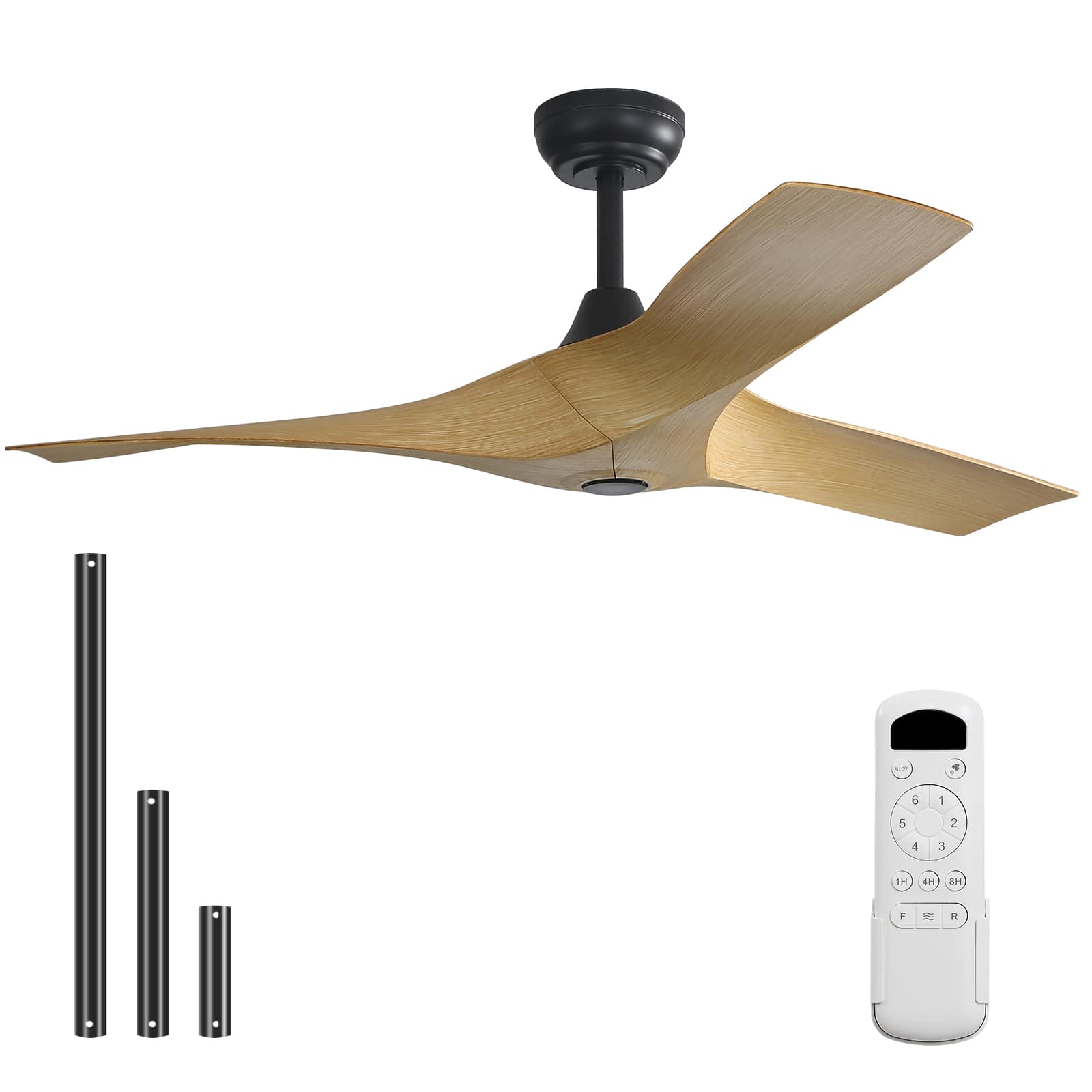 Front. Sofucor - 52 Inch Propeller Ceiling Fan No Light Low Profile Ceiling Fans with Remote for Indoor/Outdoor Patio Living Room Bedroom - Black - Light Wood Grain.