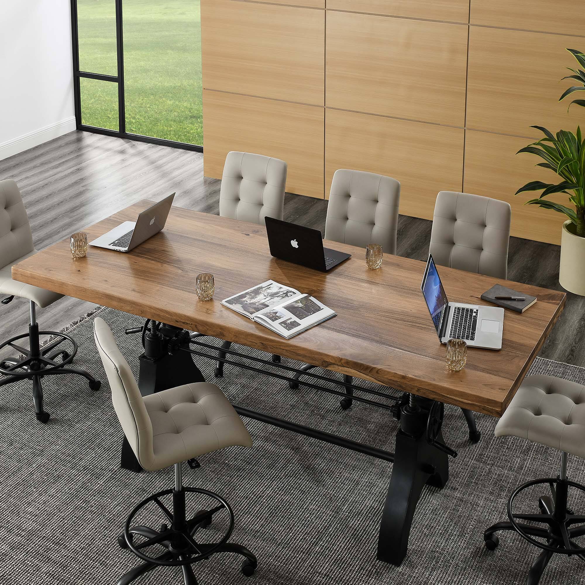 Alt View 10. Modway - Genuine 96" Crank Adjustable Height Dining and Conference Table by Modway - Black Natural.