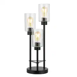 Jonathan Y - Axel 20.5" 3-Light Modern Contemporary Metal/Seeded Glass Cluster LED Table Lamp - Black