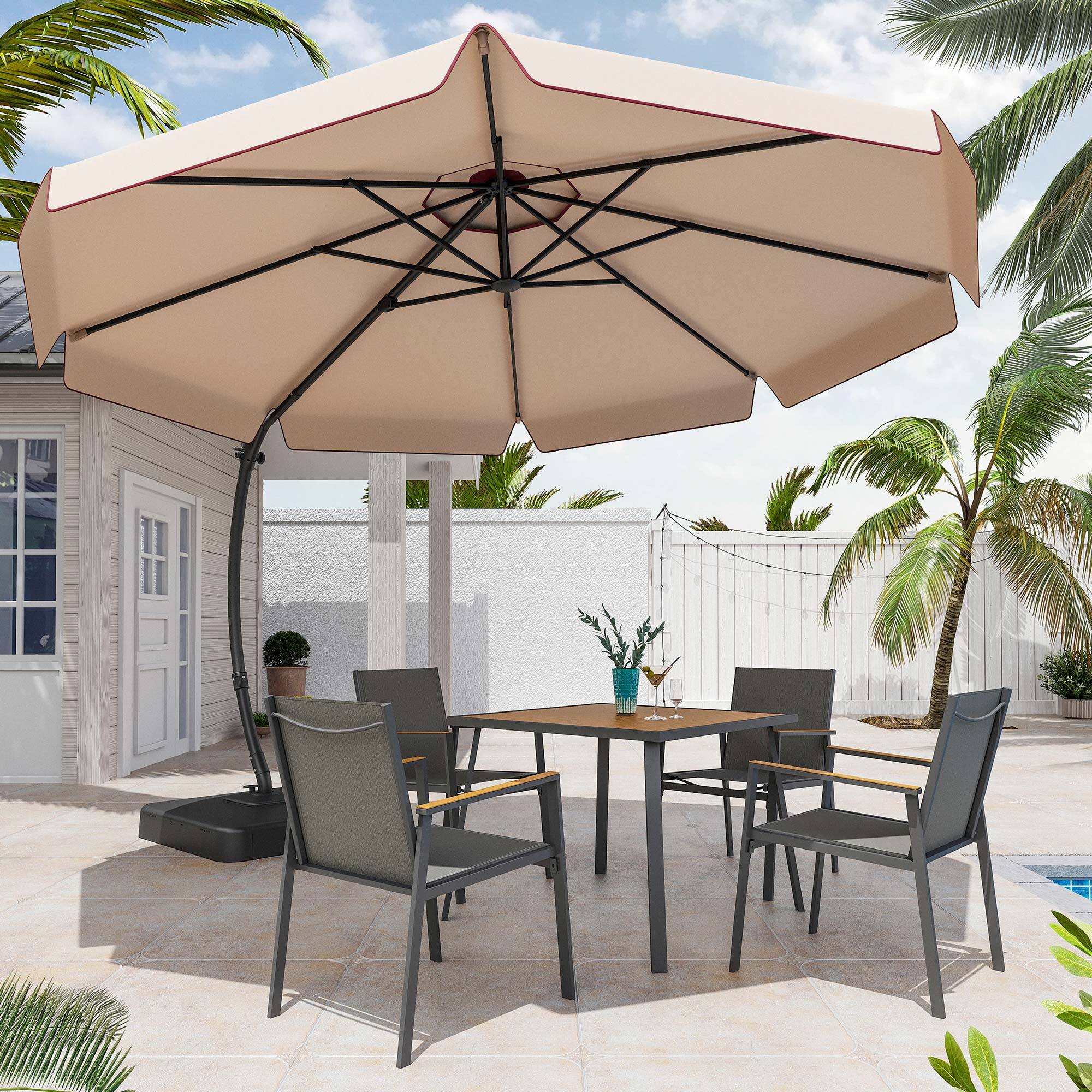 Left. Yardgrace - 12 ft. Heavy Duty Cantilever Patio Umbrella with Base and 360 Rotation for Outdoor Backyard and Pool - lotus-leaf-Champagne.