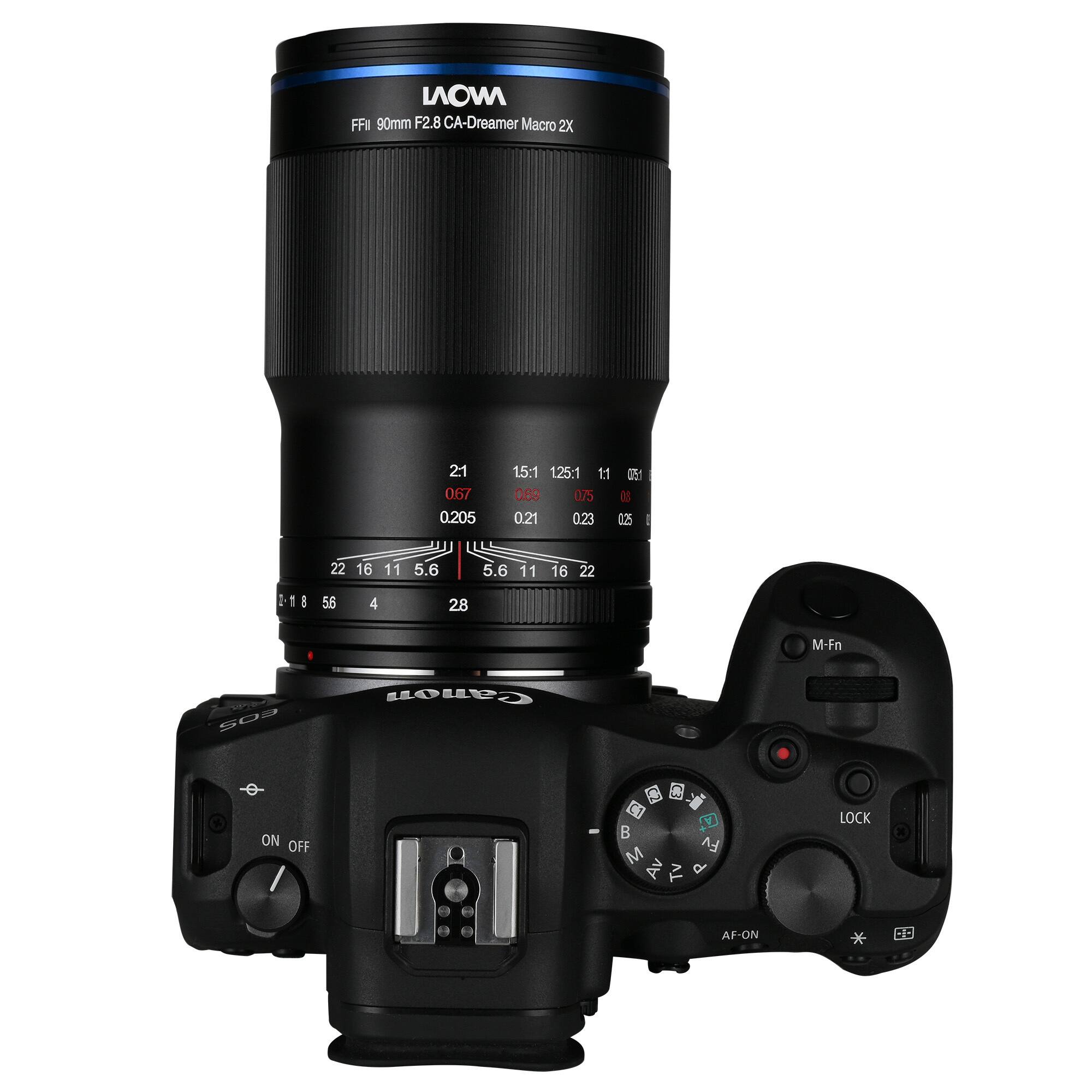 MOVI FFI 90mm F2.8 CA-Dreamer Macro 2X  
2:1  
0.67  
0.205  
15:1  
125:1  
0.21  
0.23  
0.51  
0.25  
22  
16  
11  
5.6  
5.6  
11  
16  
22  
1-1  
M-Fn  
500  
CAT  
ON OFF  
A  
Fv M Av Tv  
d  
LOCK  
AF-ON