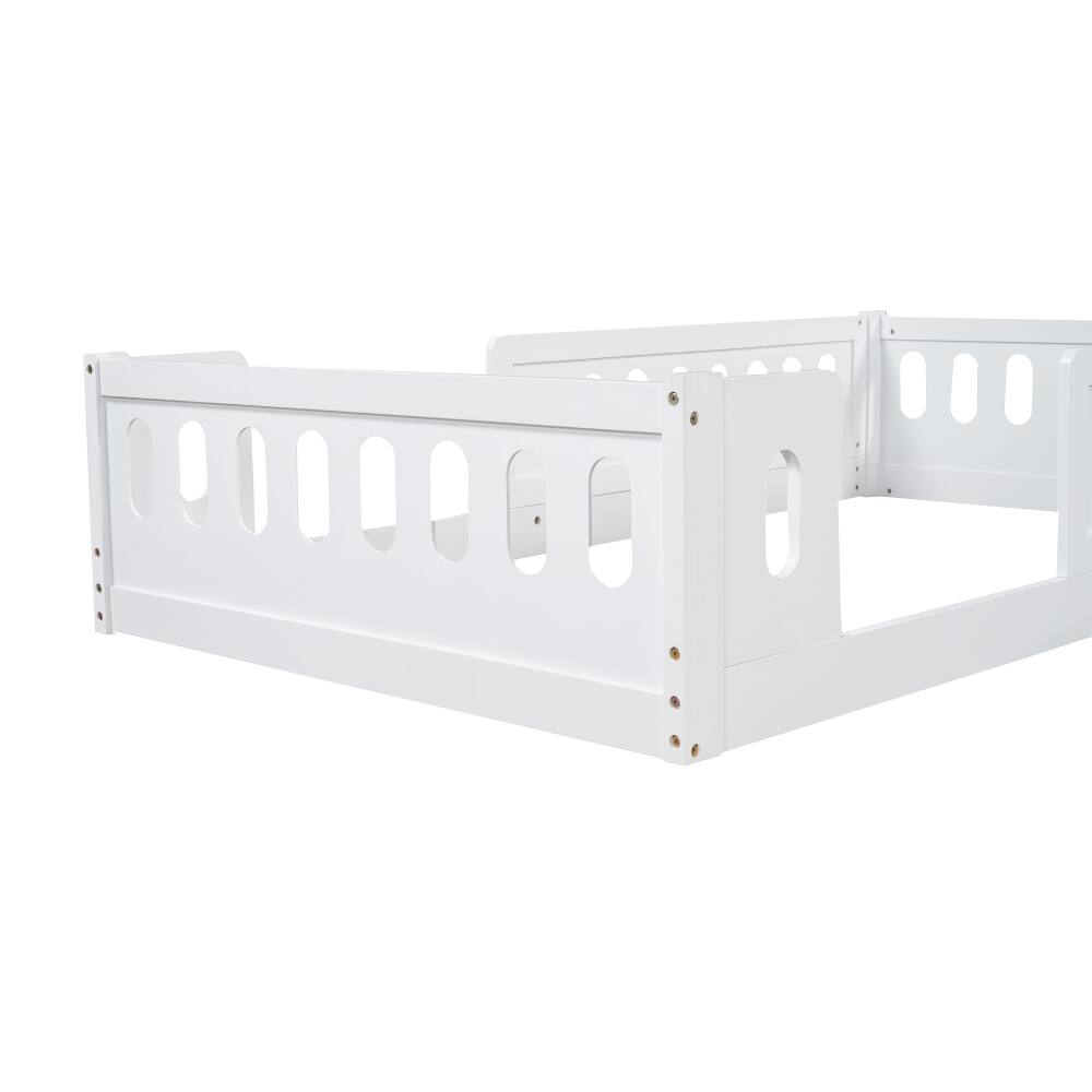 Alt View 6. Loheer - Loheer Twin Platform Bed White Wood Twin Bed with Guardrail Kids Floor Bed - White.
