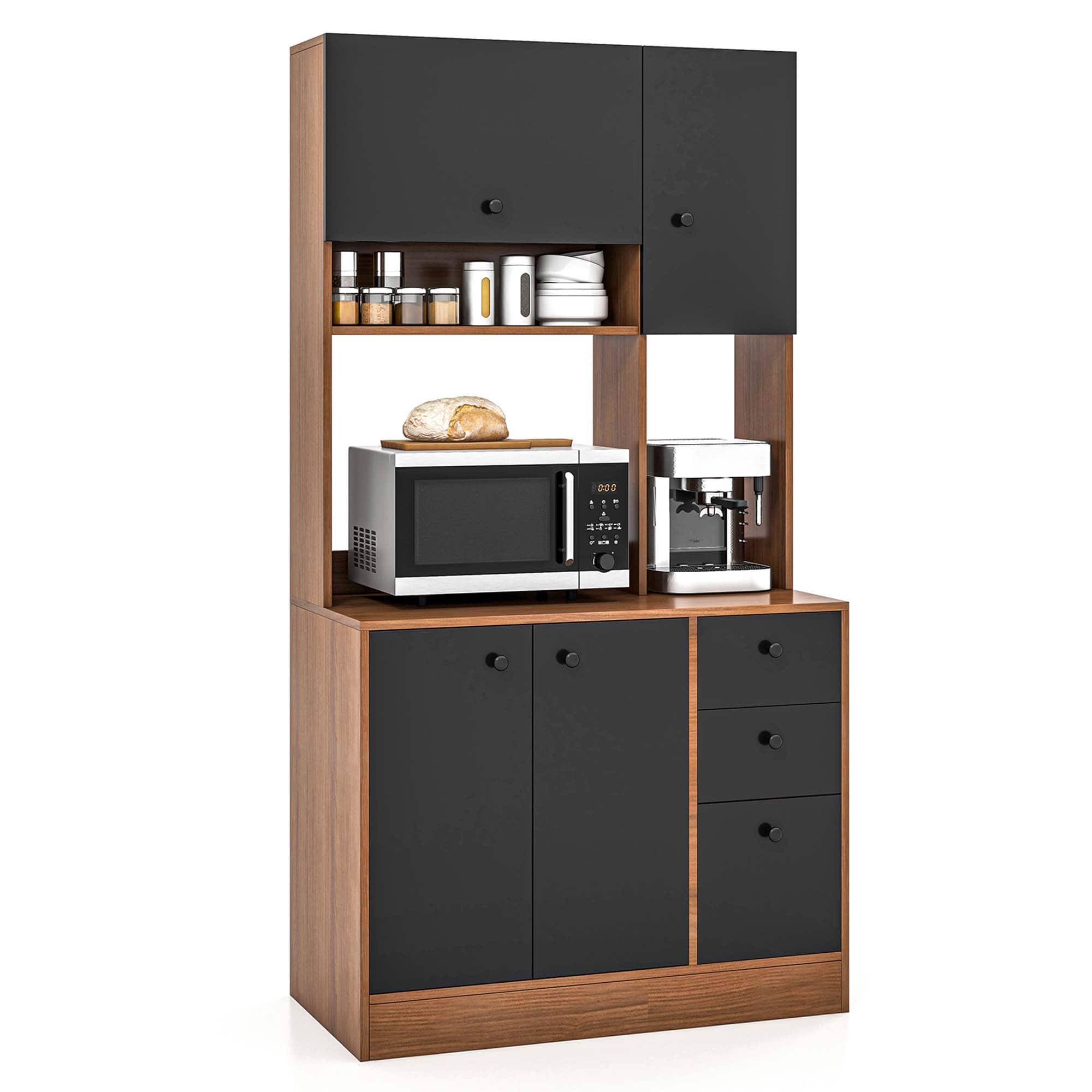 Costway - 71" Tall Kitchen Pantry Buffet Hutch Freestanding Storage Cabinet 4 Doors - Walnut