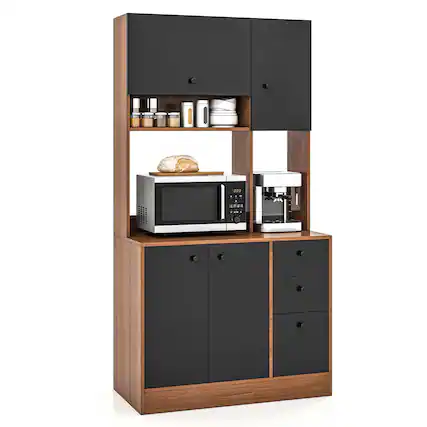 Front. Costway - Costway 71" Tall Kitchen Pantry Buffet Hutch Freestanding Storage Cabinet 4 Doors - Walnut.