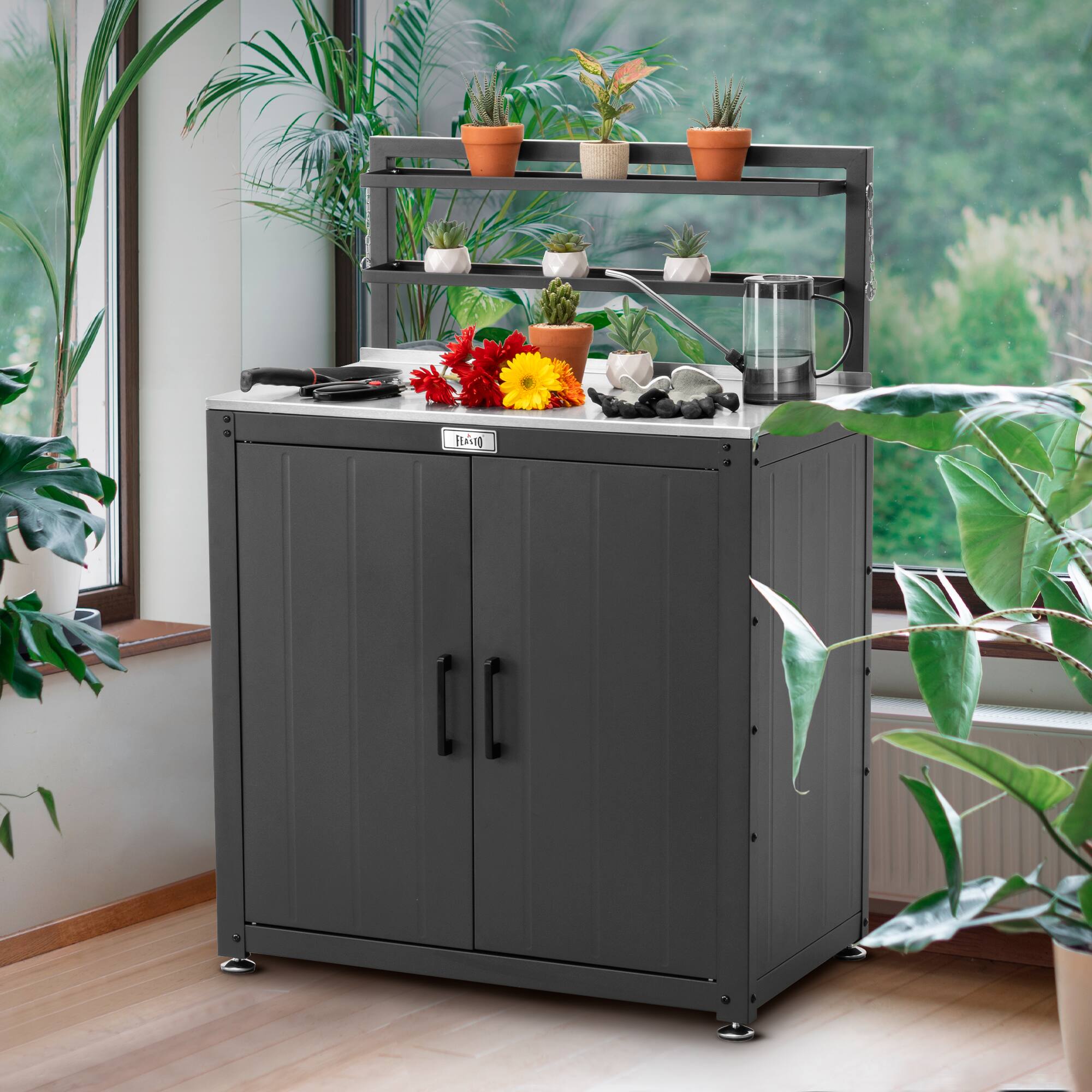 Angle. FEASTO - Garden Potting Bench - Black.