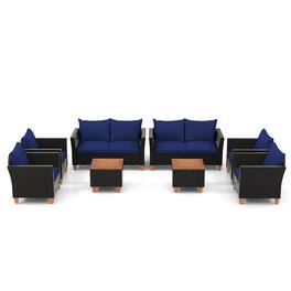 Gymax - 8 PCS Wicker Patio Furniture Set w/ Removable Cushions Storage Coffee Table - Navy