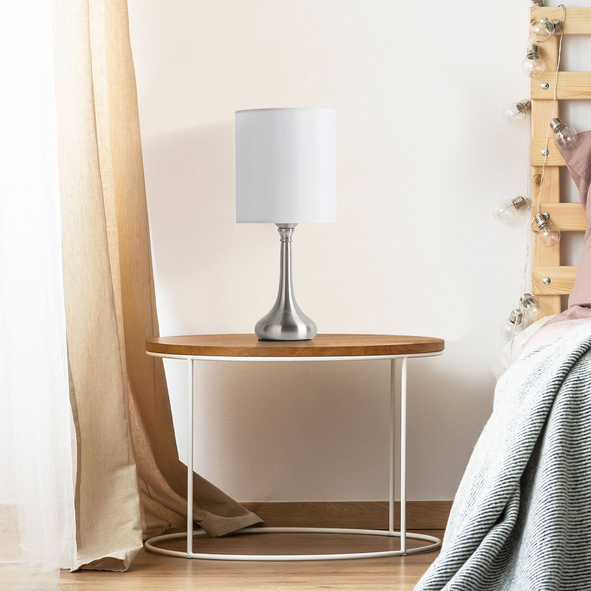 Back. Oumilen - Modern Nightstand Lamps with Metal Base and White Fabric Shade, Set of 2.