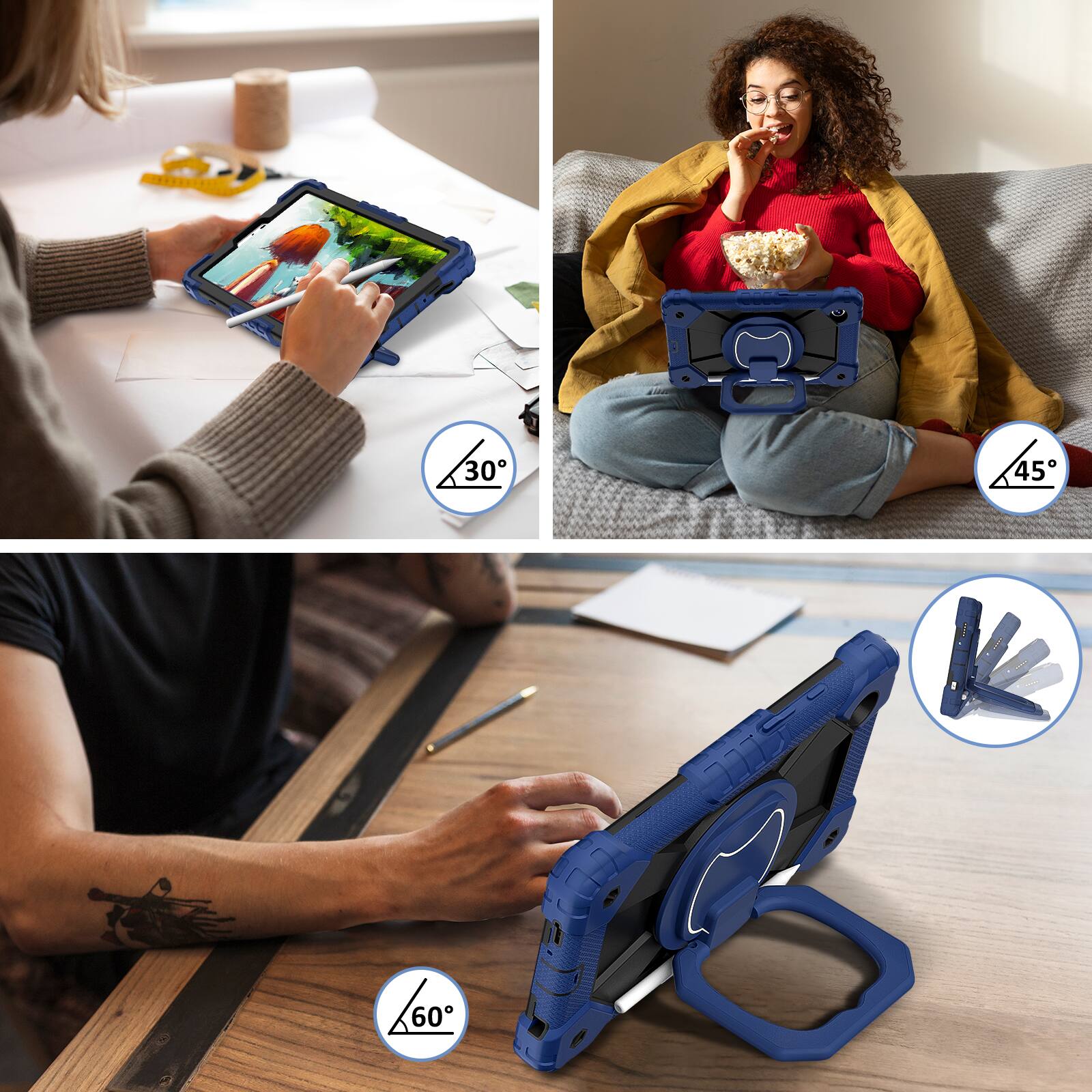 Alt View 4. UUCOVER - Case for Samsung Galaxy Tab A9 8.7-inch 2023 (SM-X110/X115/X117) 360° Rotating Stand Hand Grip Cover +Shoulder Strap - Navy+Black.