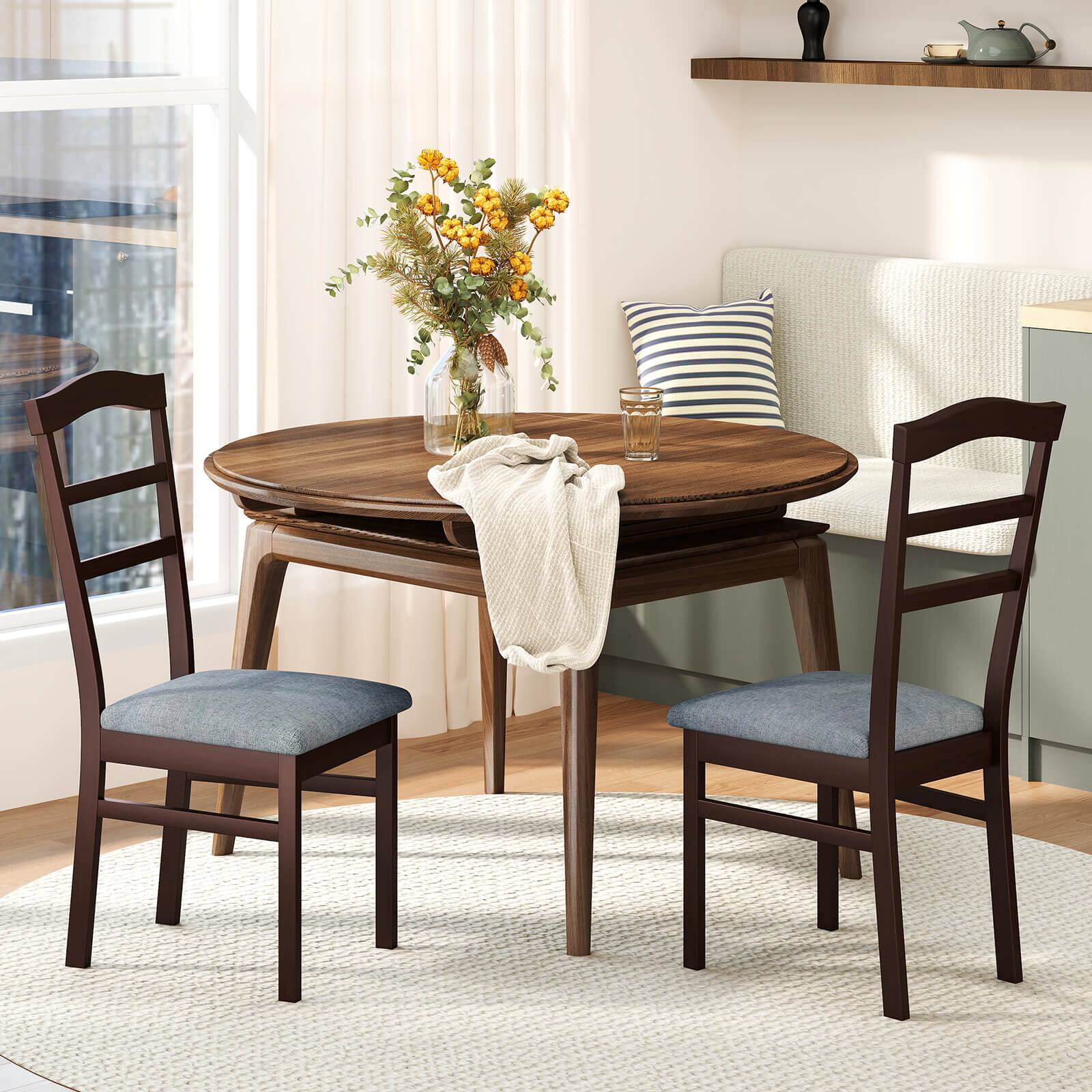 Alt View 3. Costway - Costway Modern Dining Chairs Set of 2 w/ Rubber Wood Frame Hollowed Backrest for Kitchen - Coffee,Grey.