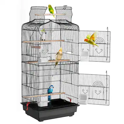 Front. VEVOR - 41-inch Open Top Large Parrot Bird Cage, Hanging Bird Cage for Parakeets Small Quaker Conures Travel Pet Flight Birdcage.