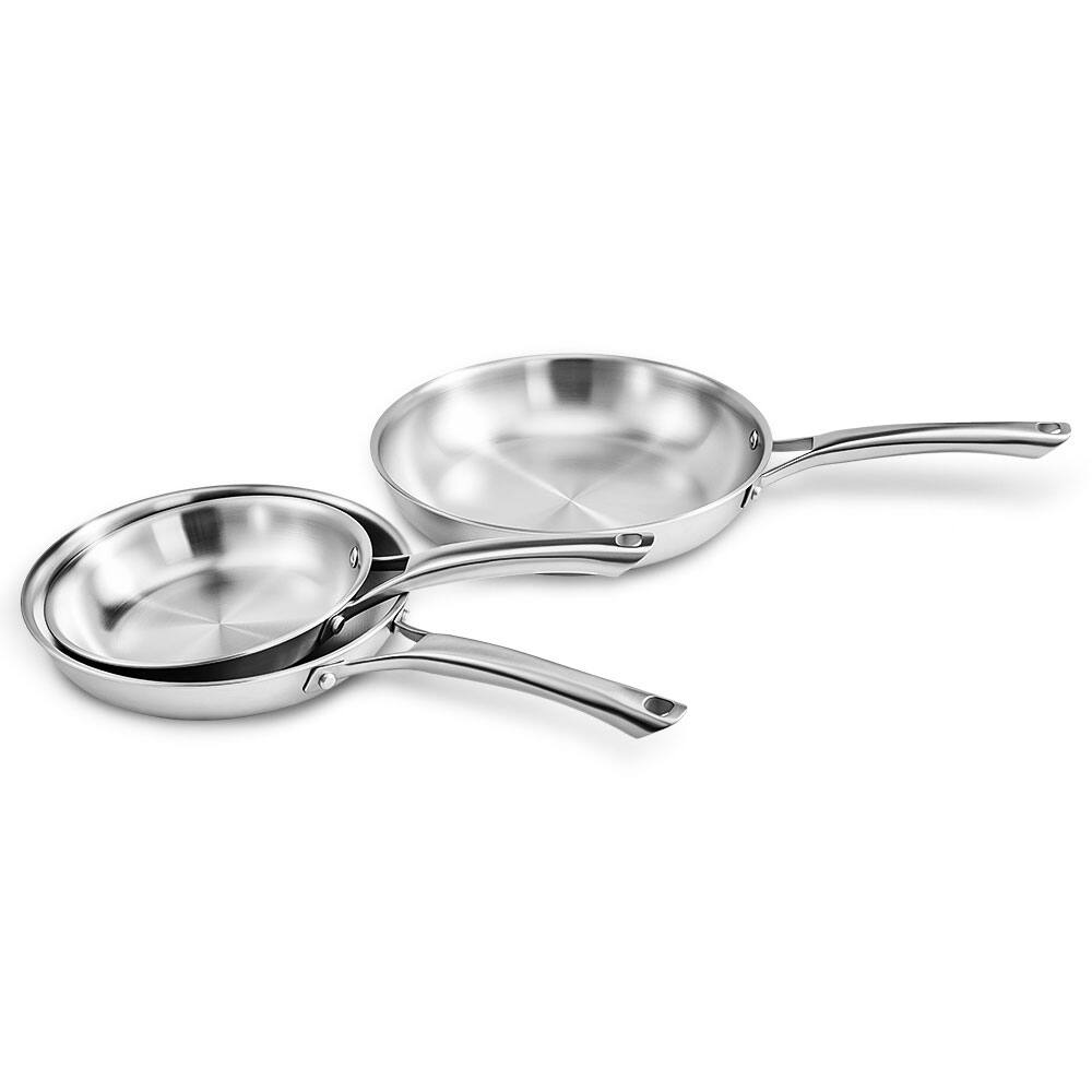 Winado - 8-10-11 Inch Stainless Steel Frying Pan Cookware Set, 3 pcs Tri-Ply Skillets Set - Silver