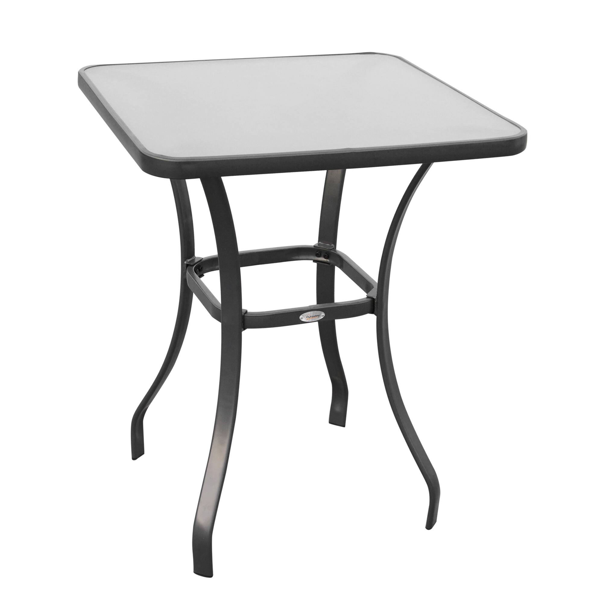 Front. Outsunny - 27" Square Bistro Table Garden Dining Table Outdoor Tempered Glass Table - Black.