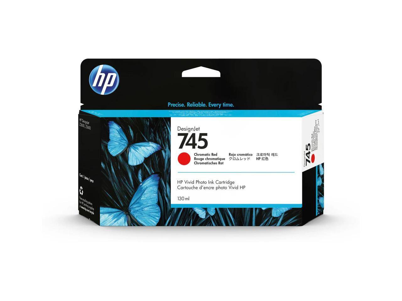 hp Precise. Reliable. Every time.  
DesignJet 745  
Chromatic Red  
Rojo cromático  
Rouge chromatique  
Chromatisches Rot  
HP Vivid Photo Ink Cartridge  
Cartouche d'encre photo Vivid HP  
130 ml