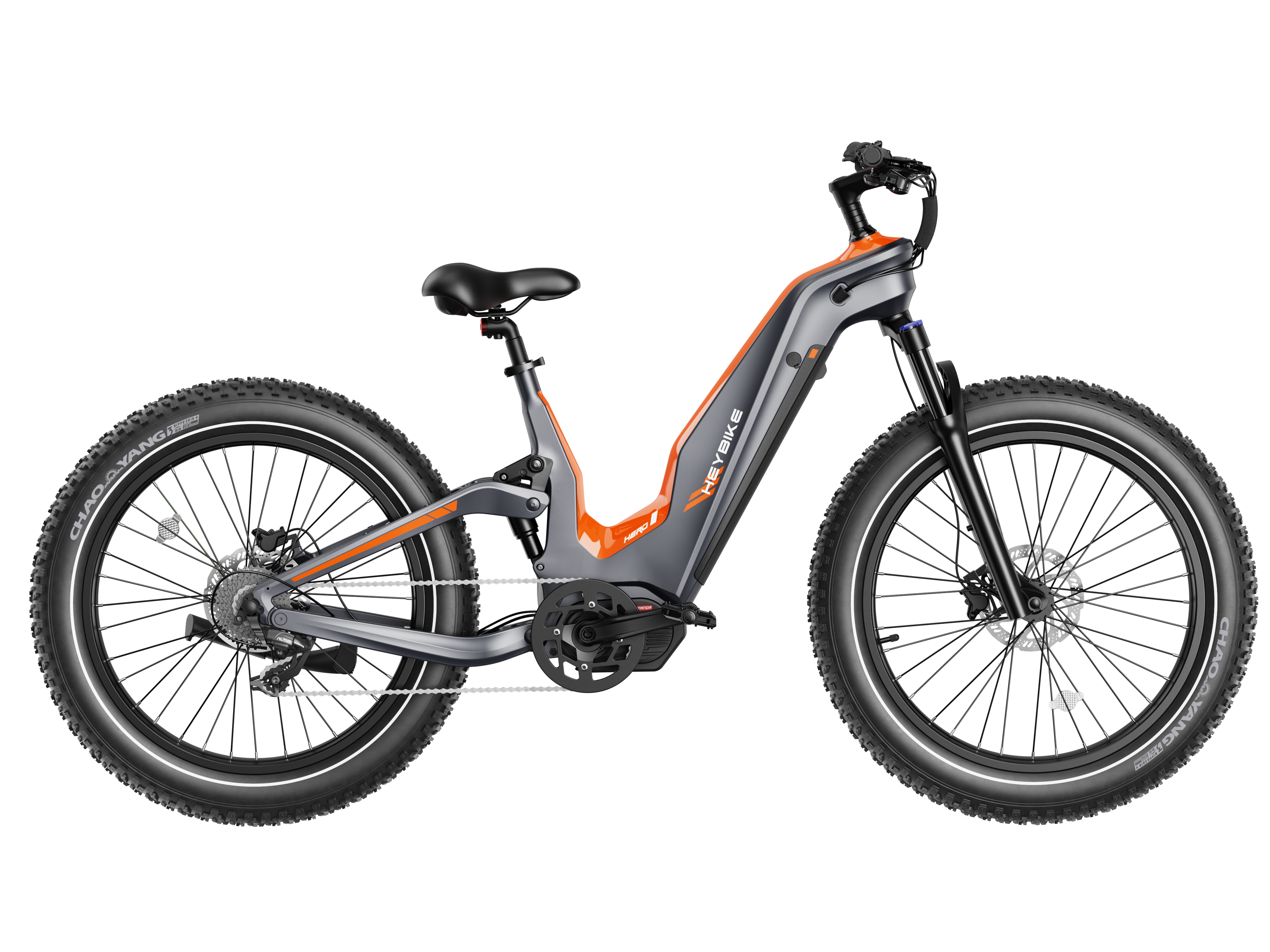 The text on the image reads "CHAO YANG CHAO CLYANG DN". It appears to be a foreign language, so I cannot provide a proper interpretation. However, it is not related to the content of the image, which features a bicycle with a black seat and orange accents.