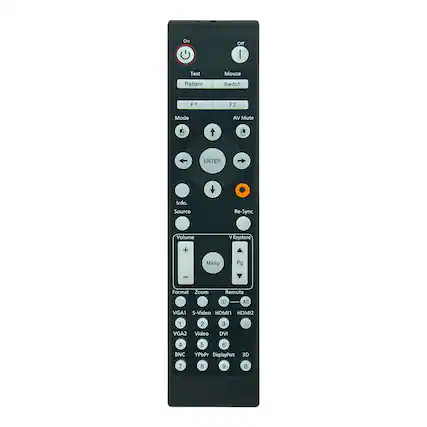 - On
- Off
- Test
- Pattern
- F1
- F2
- Mode
- AV Mute
- ENTER
- Info. Source
- Re-Sync
- Volume
- +
- -
- Menu
- Format
- Zoom
- Remote
- ID
- All
- VGA1
- S-Video
- HDMI1
- HDMI2
- DVI
- DisplayPort
- 3D
- 1
- 2
- 3
- 4
- 5
- 6
- 7
- 8
- 9
- 0
- BNC
- YPbPr
- V Keystone
- Pg
- Mouse
- Switch
