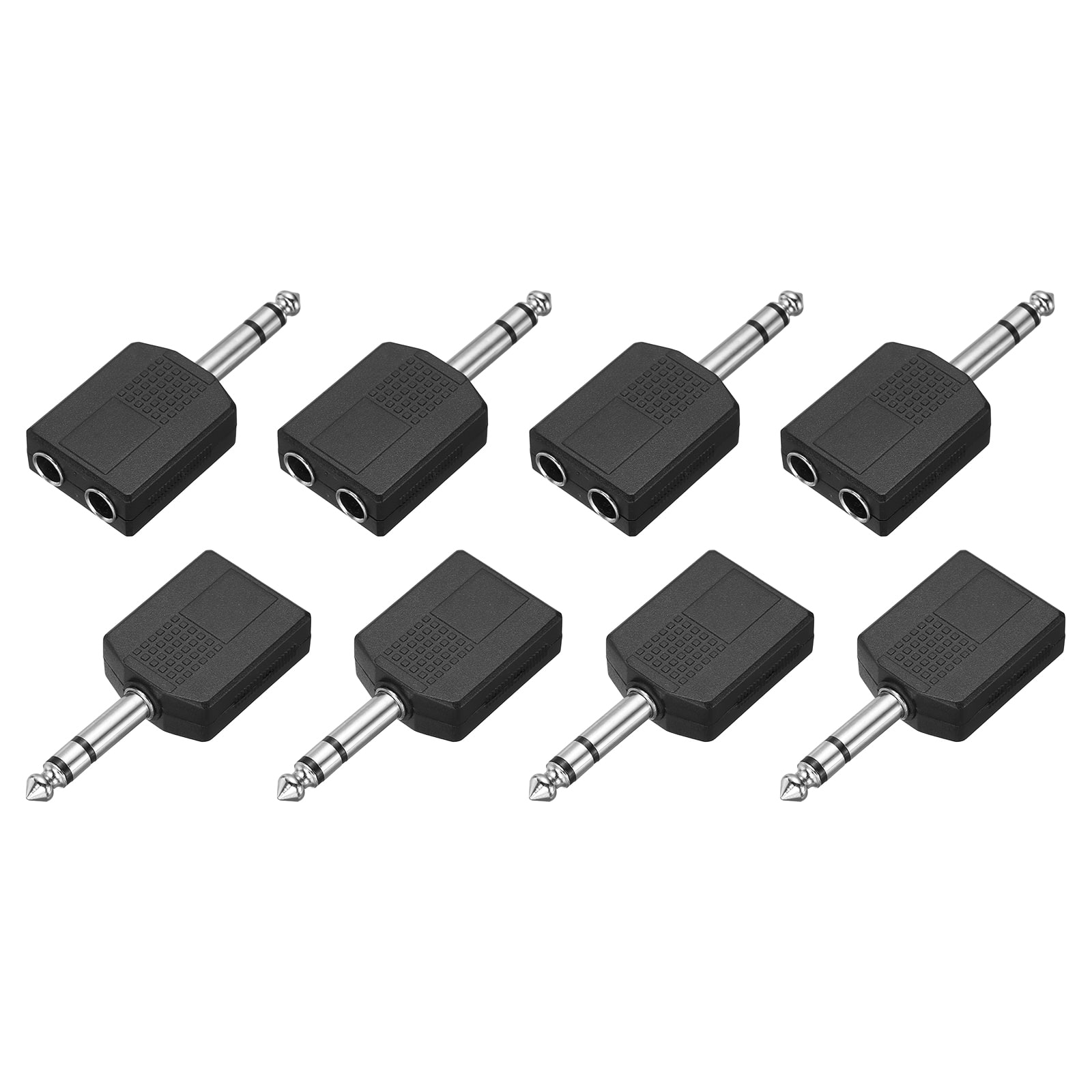 Unique Bargains - 8pcs TRS6.35mm Male to 2x6.35mm Female Adapter Stereo Zinc Alloy Nickel Plating for Mics/Guitars/Speakers - Silver Black