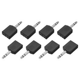Unique Bargains - 8pcs TRS6.35mm Male to 2x6.35mm Female Adapter Stereo Zinc Alloy Nickel Plating for Mics/Guitars/Speakers - Silver Black