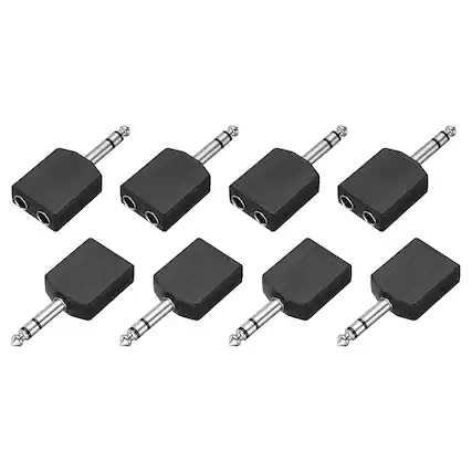 Front. Unique Bargains - 8pcs TRS6.35mm Male to 2x6.35mm Female Adapter Stereo Zinc Alloy Nickel Plating for Mics/Guitars/Speakers - Silver Black.