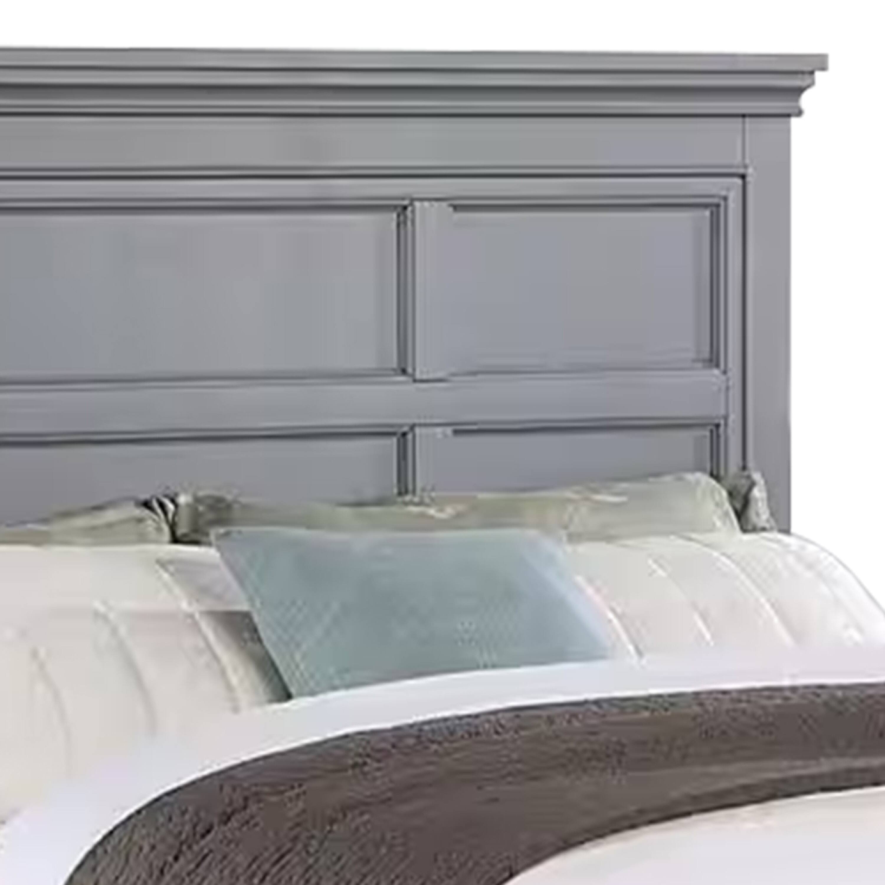 Angle. Manhattan Lane - Lile Full Bed with Crown Moulding, Storage Drawers, Gray Solid Wood - Gray, Chrome.