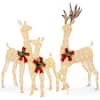 Front. Costway - 3 PCS Pre-lit Christmas Reindeer Family 3D Lighted Glitter Deer Decoration - White.