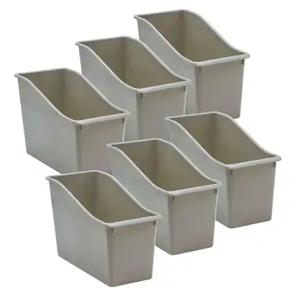 Front. Teacher Created Resources - Teacher Created Resources Plastic Book Bin, Gray, Pack of 6.