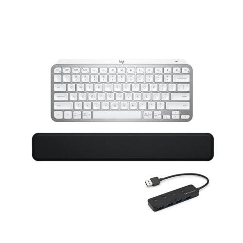 Angle. Logitech - Logitech MX Keys Mini Wireless Keyboard Bundle with Palm Rest and 4-Port USB - White.