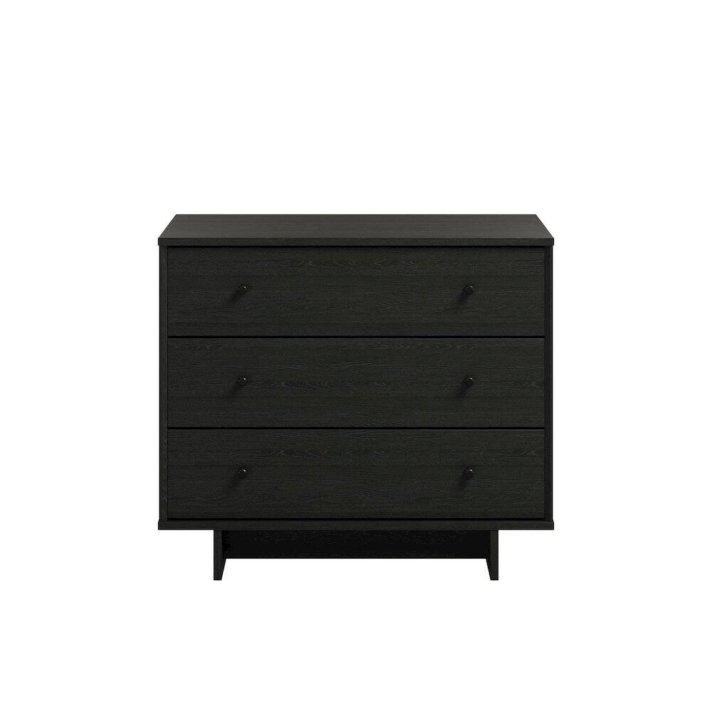 Front. Prepac - Finnley 3-Drawer Nightstand in Black Oak, Bedside Table with Storage - Black.