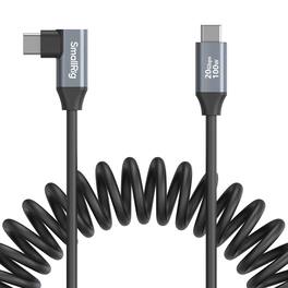 Smallrig - 13.8" 100W USB-C Straight to USB-C Angled Coiled Data Cable, Black