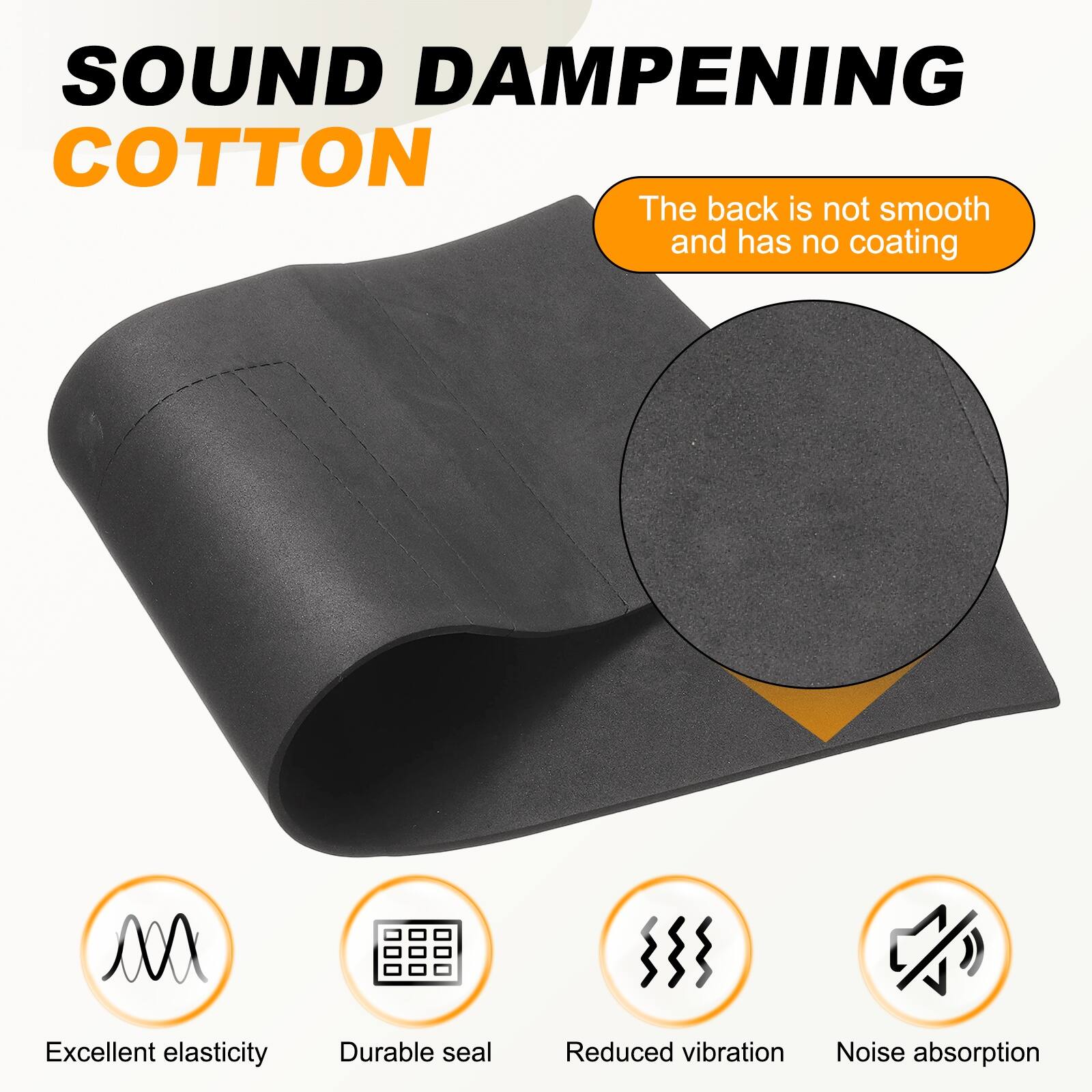 SOUND DAMPENING COTTON

- The back is not smooth and has no coating
- Excellent elasticity
- Durable seal
- Reduced vibration
- Noise absorption
